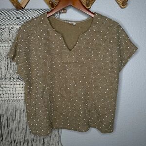 Flower & Feather Tan Burlap Dot Top